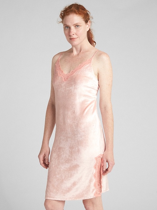 Image number 1 showing, Dreamwell Velour Cami Nightgown with Lace-Trim