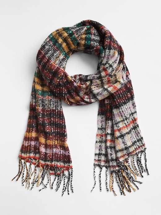 1 of 8 showing, with the color multi of product Textured Plaid Fringe Scarf