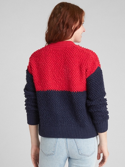 Image number 2 showing, Textured Colorblock Bomber Cardigan Sweater