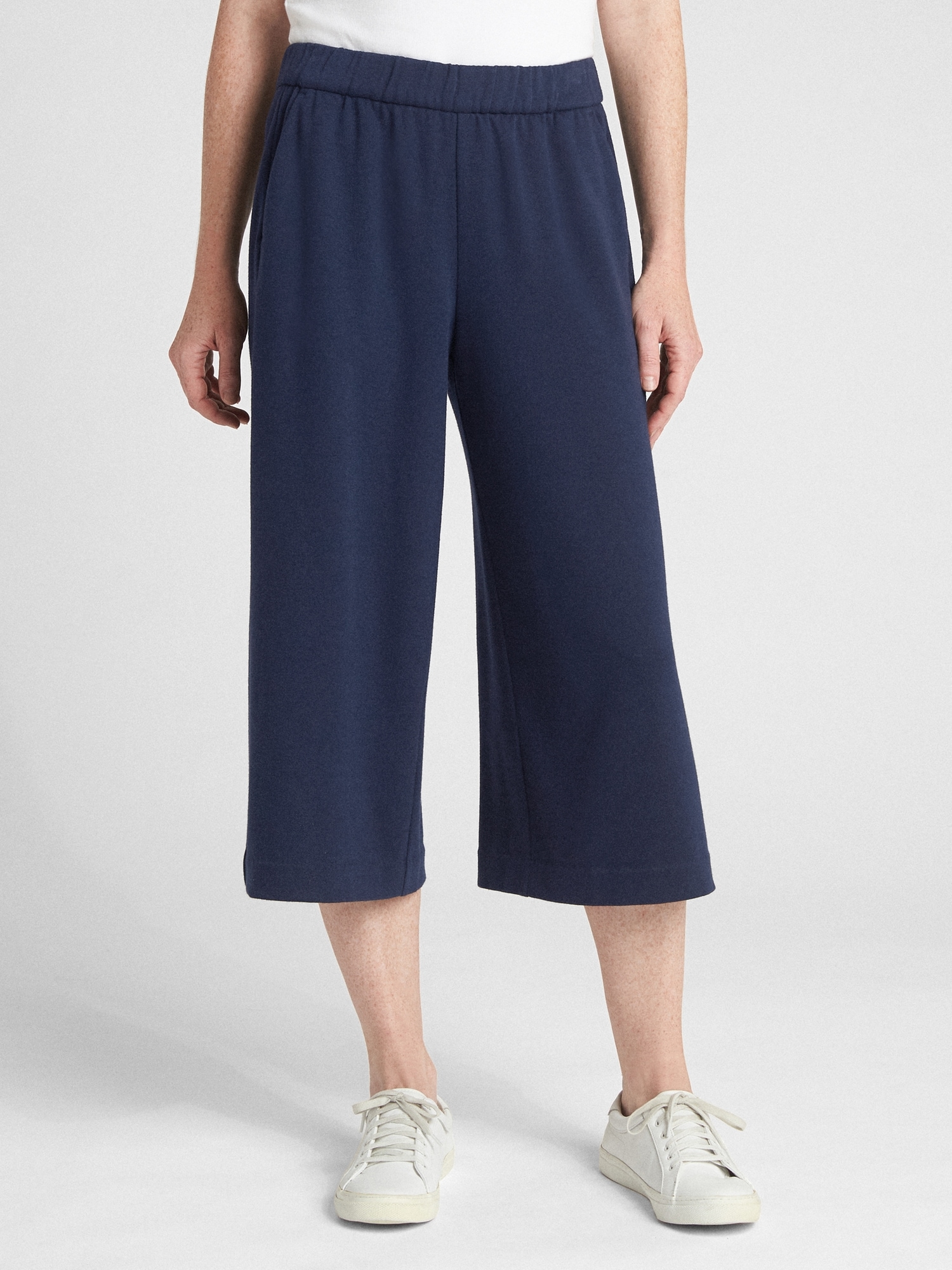 Wide Leg Crop Pants in Double Face Knit Gap