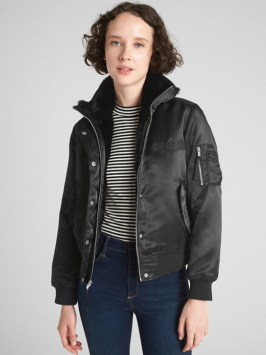 Image number 8 showing, Faux-Fur Lined Bomber Jacket