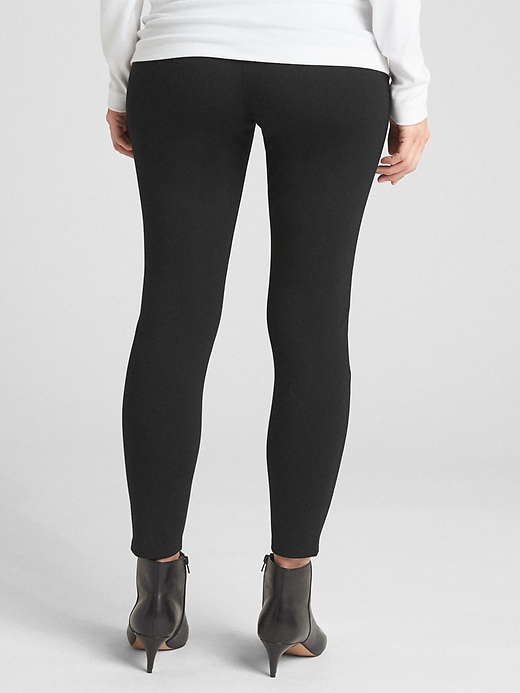 2 of 8 showing, with the color true black of product Maternity Full Panel Moto Zip Leggings in Ponte