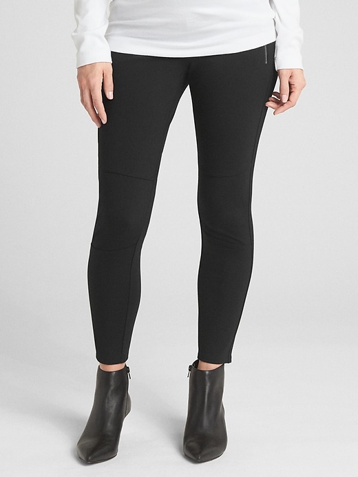 Image number 1 showing, Maternity Full Panel Moto Zip Leggings in Ponte