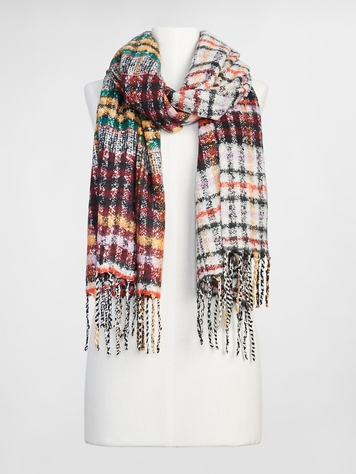 2 of 8 showing, with the color multi of product Textured Plaid Fringe Scarf