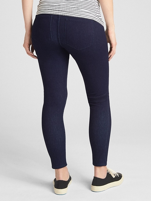 2 of 8 showing, with the color rinse washed indigo of product Maternity Inset Panel Knit Favorite Ankle Jeggings