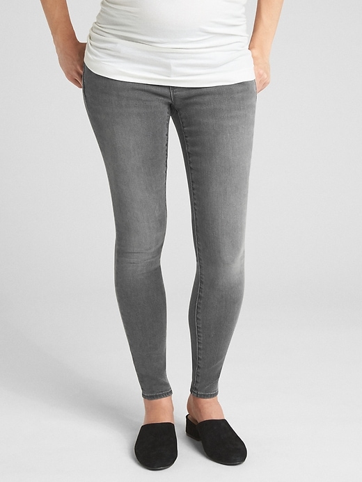 1 of 8 showing, with the color soft black of product Maternity Soft Wear Demi Panel True Skinny Jeans