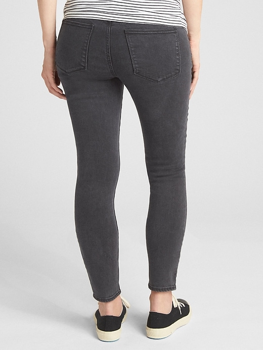 2 of 8 showing, with the color black wash of product Maternity Soft Wear Demi Panel True Skinny Jeans