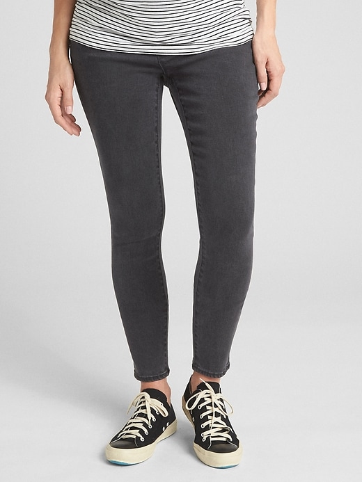 1 of 8 showing, with the color black wash of product Maternity Soft Wear Demi Panel True Skinny Jeans