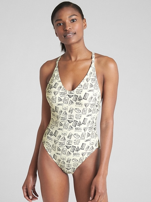 Image number 4 showing, Print Ribbed Racerback One-Piece Suit