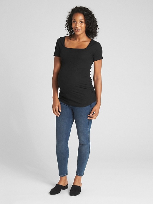 Image number 3 showing, Maternity Ribbed Sort Sleeve Square-Neck T-Shirt