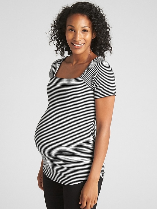Image number 5 showing, Maternity Ribbed Sort Sleeve Square-Neck T-Shirt
