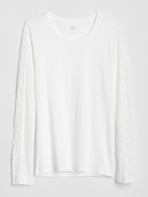 Crew Neck Lace Trim Long Sleeve T-Shirts