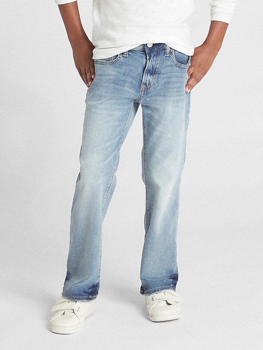 2 of 8 showing, with the color medium wash of product Kids Distressed Boot Jeans with Stretch