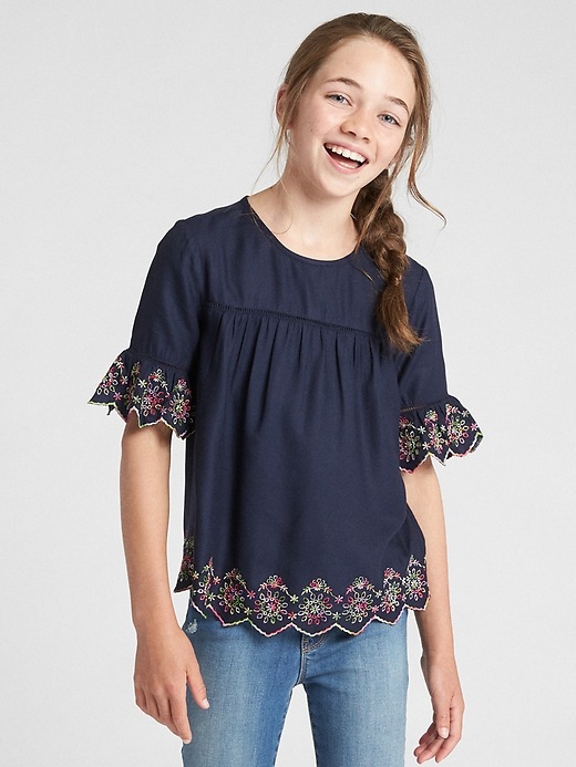 Image number 2 showing, Embroidered Bell-Sleeve Top