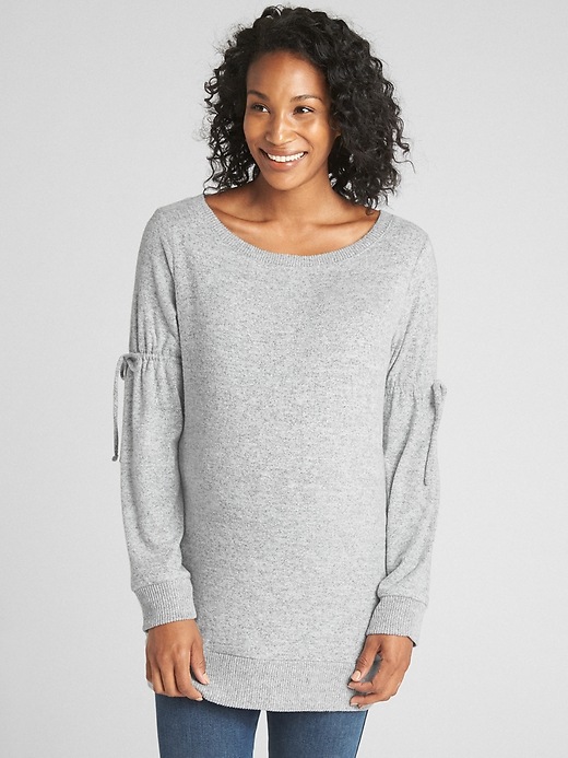 Image number 1 showing, Maternity Softspun Tie-Sleeve Pullover Tunic Sweater