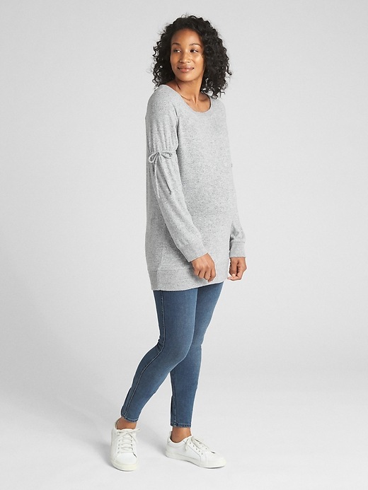 Image number 3 showing, Maternity Softspun Tie-Sleeve Pullover Tunic Sweater