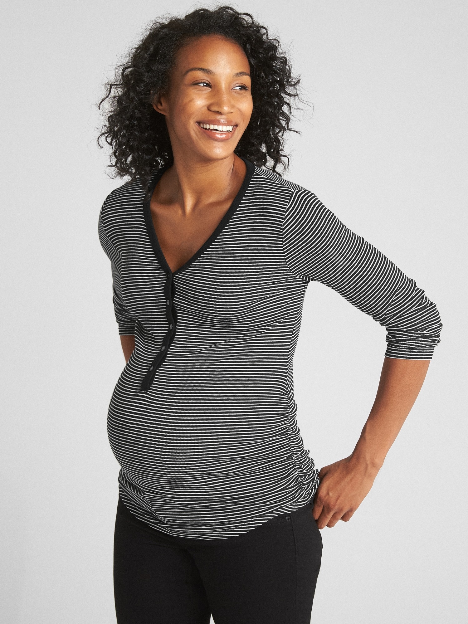 Maternity Ribbed Long Sleeve Henley in Modal Gap