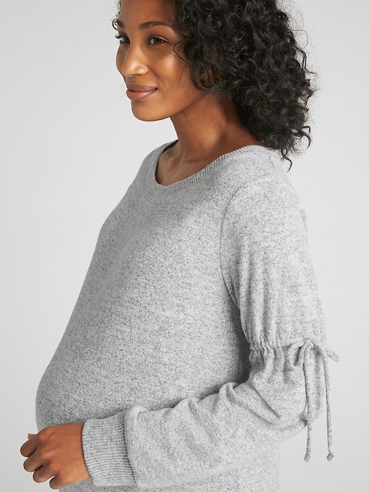 Image number 4 showing, Maternity Softspun Tie-Sleeve Pullover Tunic Sweater
