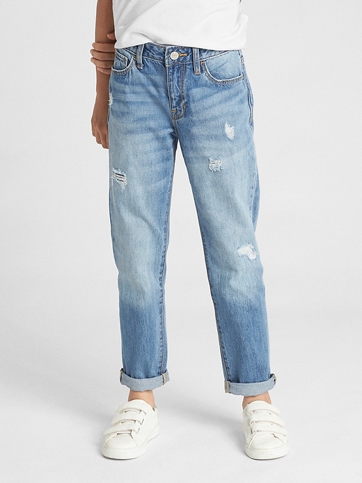 2 of 8 showing, with the color medium wash of product Kids Destructed Girlfriend Jeans with Washwell ™