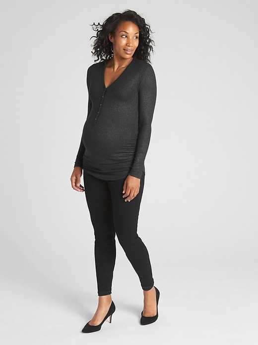 Image number 3 showing, Maternity Ribbed Long Sleeve Henley in Modal