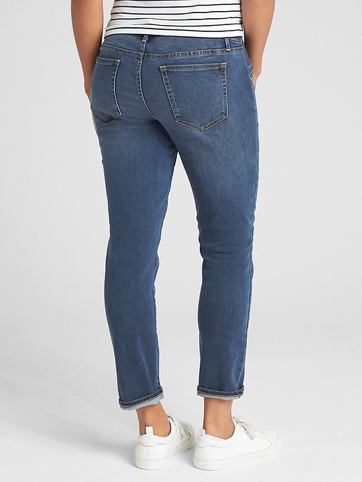 2 of 8 showing, with the color dark wash of product Maternity Soft Wear Inset Panel Girlfriend Jeans