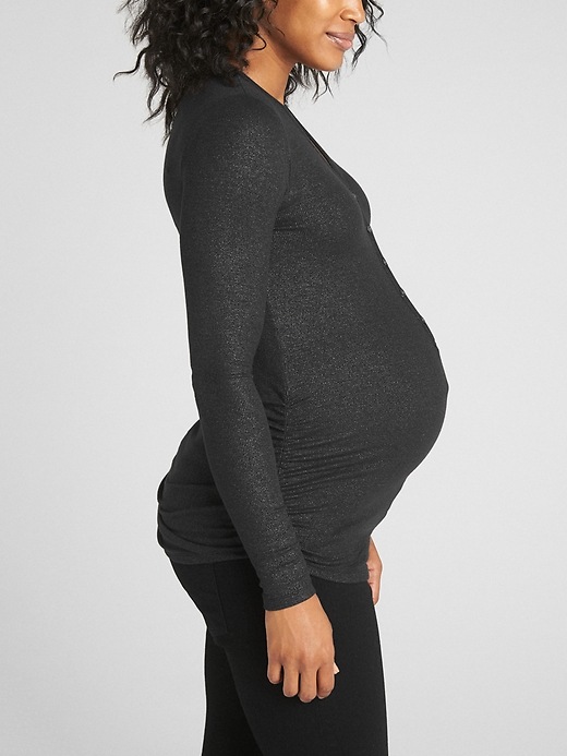 Image number 4 showing, Maternity Ribbed Long Sleeve Henley in Modal