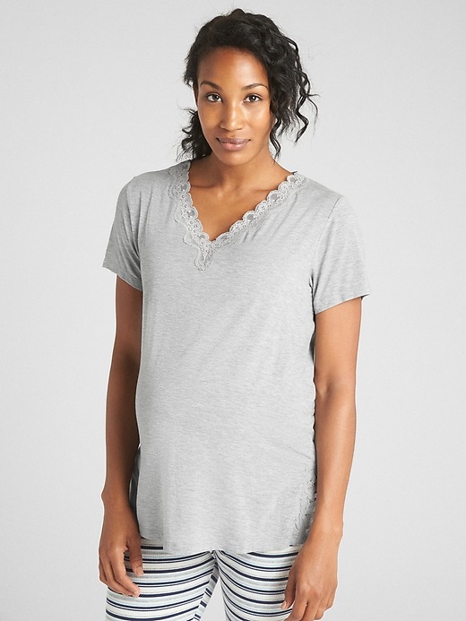 Image number 1 showing, Maternity Lace-Trim  Sleep T-Shirt in Modal