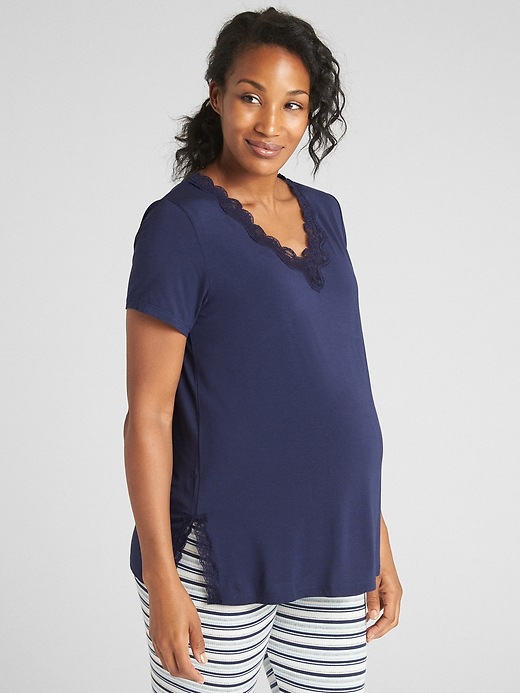 Image number 5 showing, Maternity Lace-Trim  Sleep T-Shirt in Modal