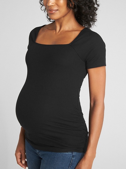 Image number 4 showing, Maternity Ribbed Sort Sleeve Square-Neck T-Shirt