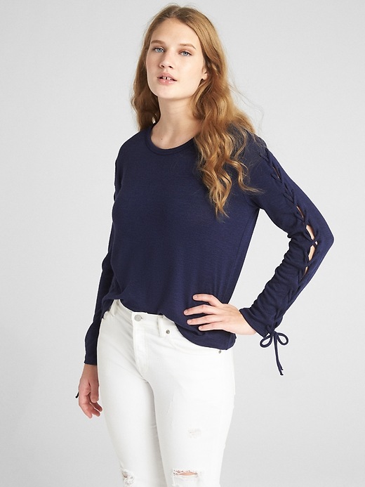 View large product image 1 of 1. Softspun Lace-Up Long Sleeve Top