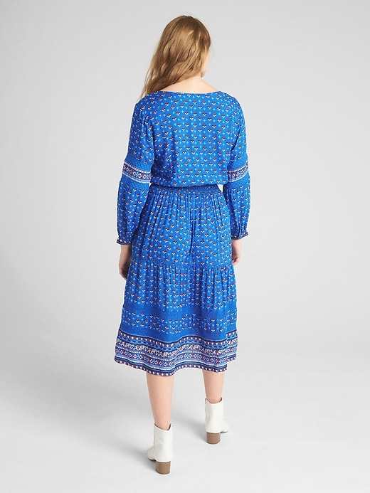 Image number 2 showing, Mix-Print Long Sleeve Tiered Midi Dress