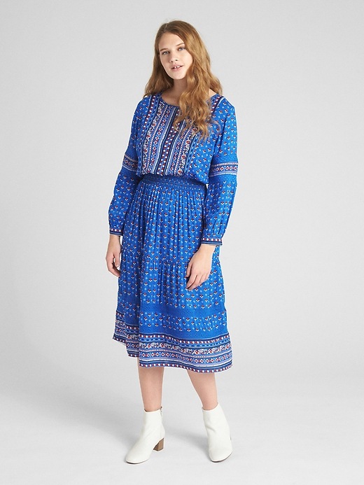 Image number 3 showing, Mix-Print Long Sleeve Tiered Midi Dress