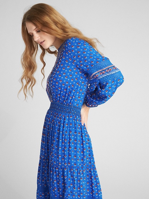 Image number 5 showing, Mix-Print Long Sleeve Tiered Midi Dress