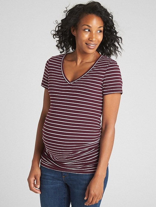 View large product image 1 of 1. Maternity Pure Body Stripe V-Neck T-Shirt