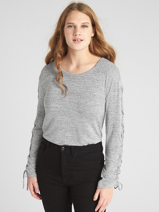 View large product image 1 of 1. Softspun Lace-Up Long Sleeve Top