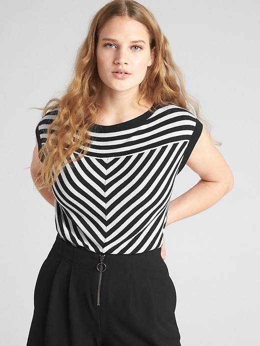 Image number 1 showing, Softspun Stripe Short Sleeve Boatneck Top