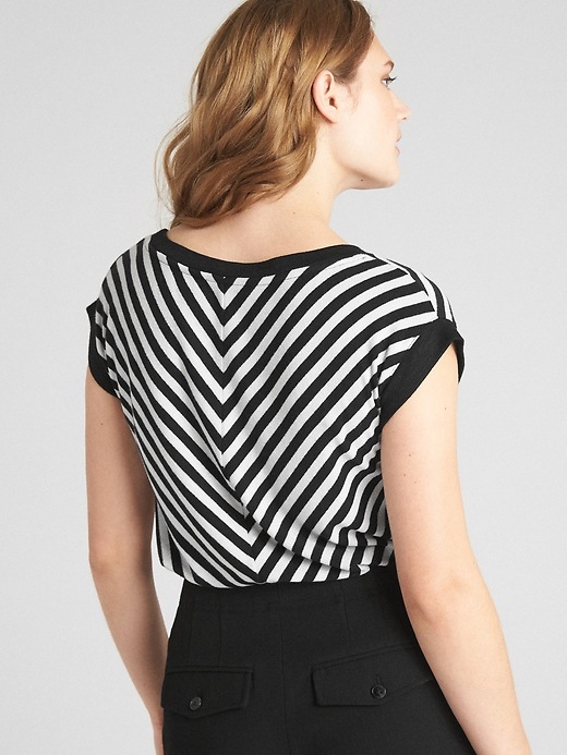 2 of 8 showing, with the color black stripe of product Softspun Stripe Short Sleeve Boatneck Top