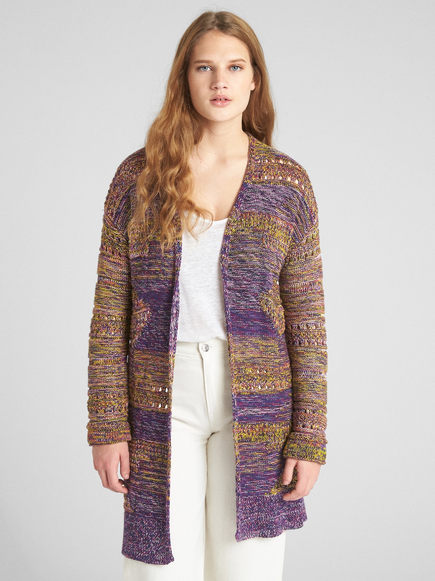 Jacquard Longline OpenFront Sweater Gap