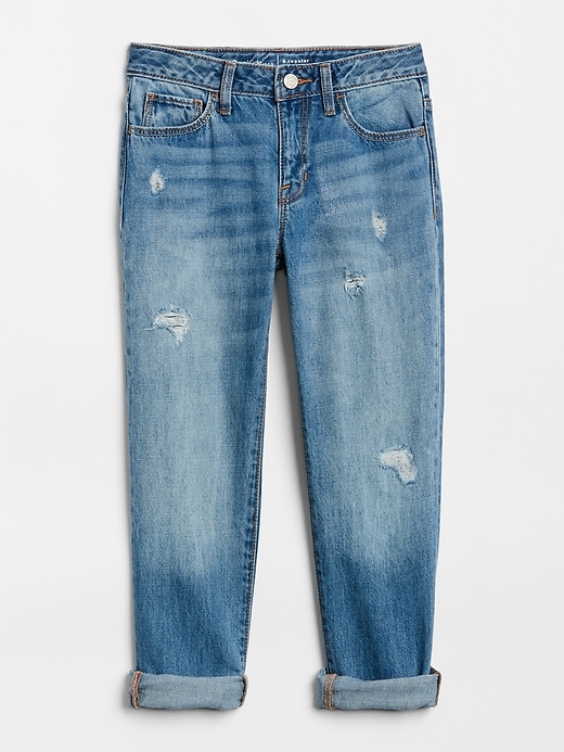 1 of 8 showing, with the color medium wash of product Kids Destructed Girlfriend Jeans with Washwell ™