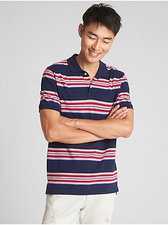 Mix-Stripe Pique Polo Shirt in Stretch
