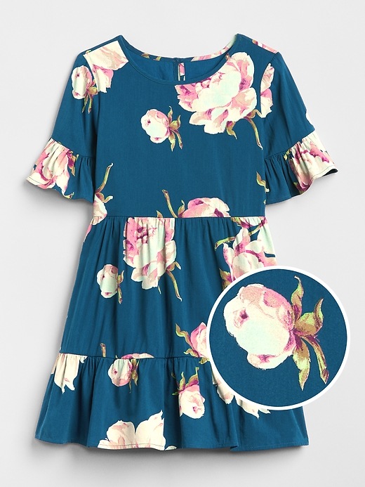 Image number 1 showing, Floral Bell-Sleeve Tiered Dress