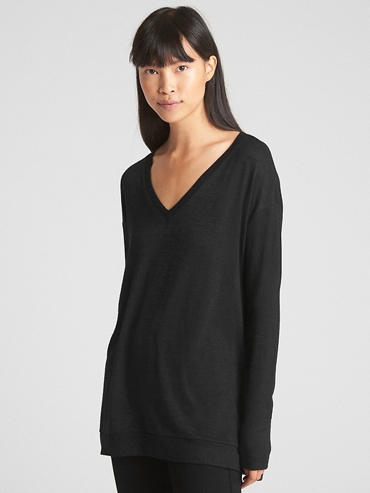1 of 8 showing, with the color true black of product Softspun V-Neck Pullover Sweater Tunic