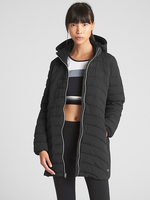 View large product image 1 of 1. GapFit Lightweight Hooded Puffer Jacket