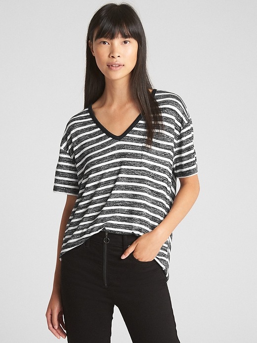 View large product image 1 of 1. Softspun Stripe V-Neck Pocket T-Shirt