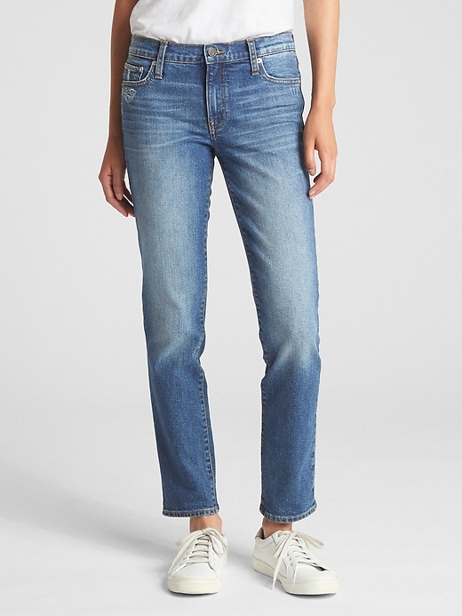 Image number 1 showing, Mid Rise Real Straight Jeans