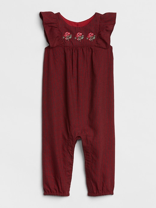 1 of 8 showing, with the color modern red of product Embroidered Flutter One-Piece