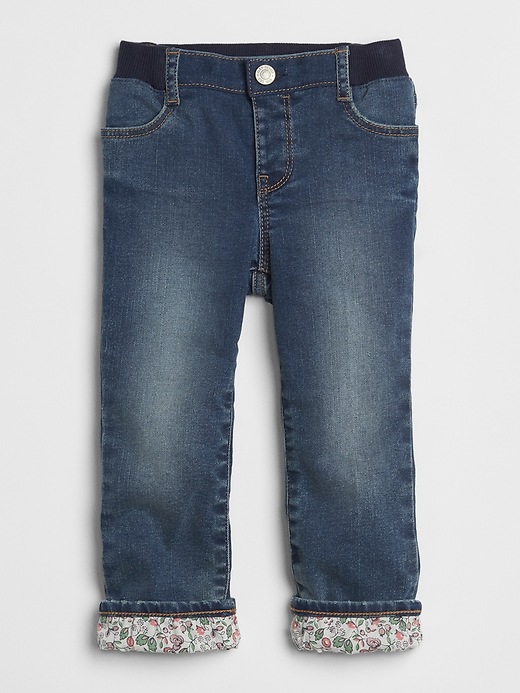 Image number 1 showing, Print-Lined Straight Jeans