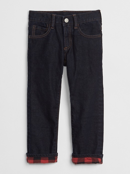 Image number 1 showing, Superdenim Plaid-Lined Straight Jeans with Defendo