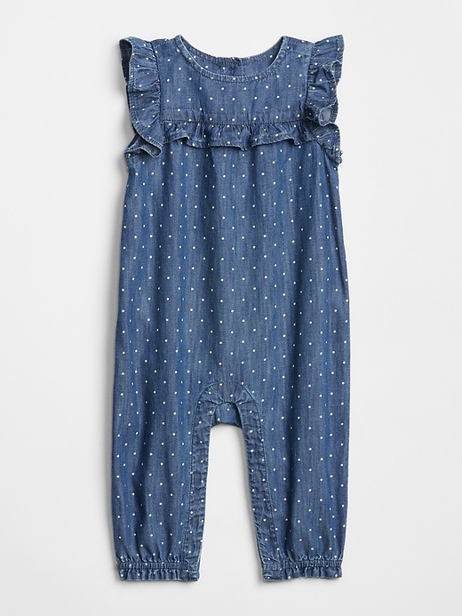 Image number 1 showing, Dot Ruffle Denim One-Piece