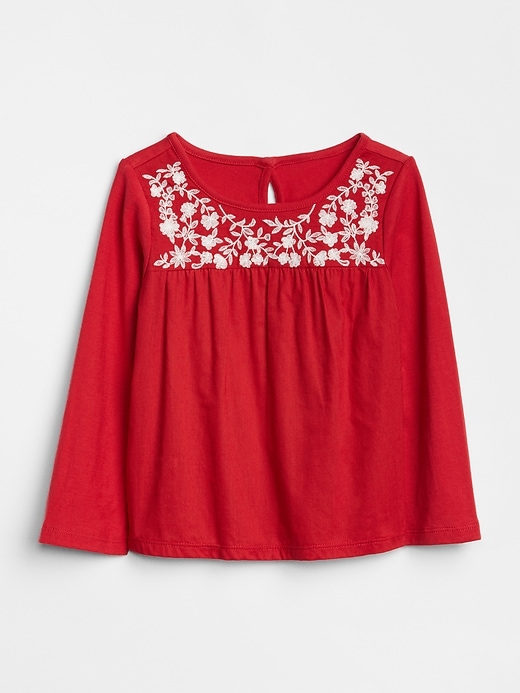 1 of 8 showing, with the color modern red of product Embroidery Long Sleeve Top